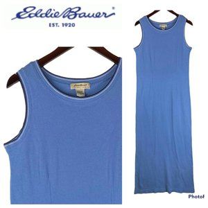 Vtg Y2K Eddie Bauer Medium Maxi Knit Dress Blue Slvss Stretch Sporty Bodycon